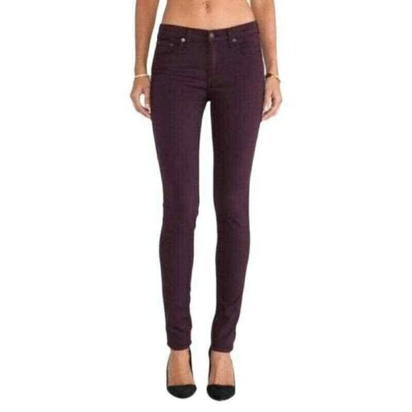 RAG & Bone Womens Mid Rise Skinny 24 Jeans Burgundy Wine - Picture 1 of 8